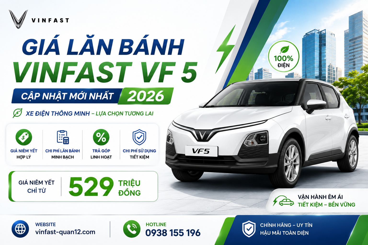 Cập nhật giá lăn bánh VinFast VF 5 2026 mới nhất cùng bảng giá trả góp và chi phí sở hữu thực tế.